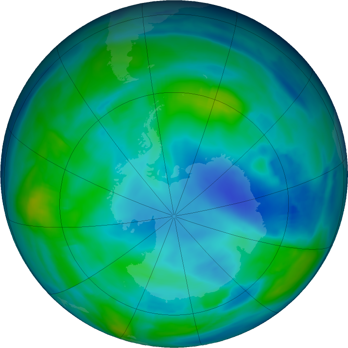 Antarctic ozone map for 27 May 2019